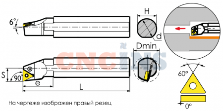 S25R-PTFNR11 Резец токарный (державка) расточной по металлу