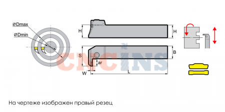QFGD2525L22-52L Резец (державка) канавочный торцевой